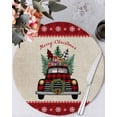 thumbnail image 1 of 15 Inch Round Placemats Set of 6, Christmas Truck Non Slip Heat Insulation PP Table Mats, Winter Pine Tree Xmas Snowflake Plaid on Linen Washable Place Mats for Kitchen Dining Party Table Decor, 1 of 7