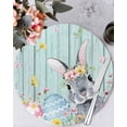 thumbnail image 1 of 15 Inch Round Placemats Set of 6, Easter Bunny Non Slip Heat Insulation PP Table Mats, Blue Easter Eggs Spring Floral Teal Wooden Washable Place Mats for Kitchen Dining Party Table Decor, 1 of 7