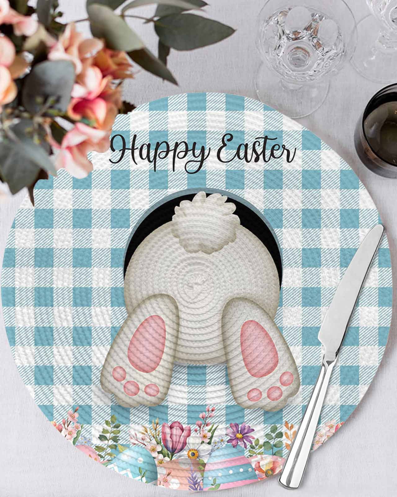 15 Inch Round Placemats Set of 6, Easter Bunny Non Slip Heat Insulation ...