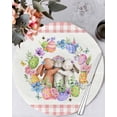thumbnail image 1 of 15 Inch Round Placemats Set of 6, Easter Bunny Non Slip Heat Insulation PP Table Mats, Colorful Eggs Cute Rabbits Flowers Pink Plaid Washable Place Mats for Kitchen Dining Party Table Decor, 1 of 7