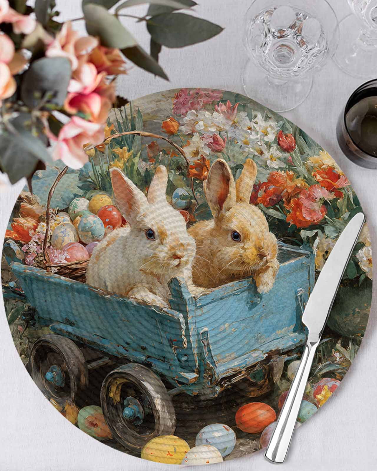 15 Inch Round Placemats Set of 6, Easter Bunny Non Slip Heat Insulation ...