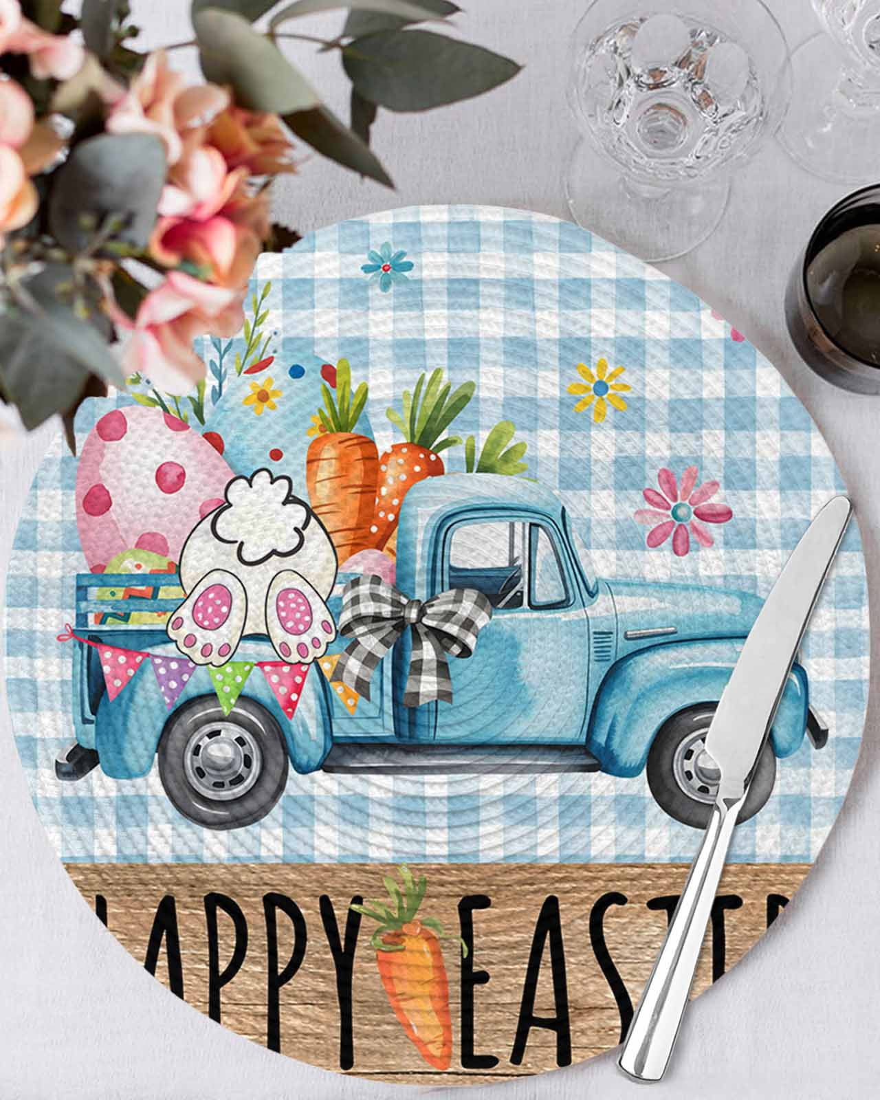 15 Inch Round Placemats Set of 6, Easter Non Slip Heat Insulation PP ...