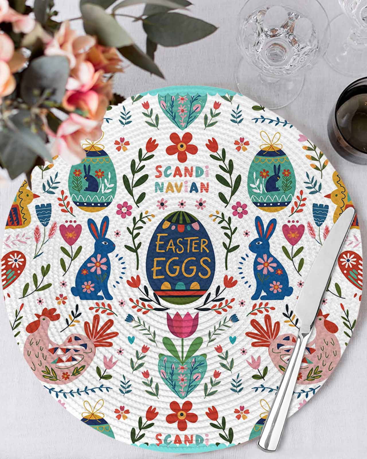 15 Inch Round Placemats Set of 6, Easter Non Slip Heat Insulation PP ...