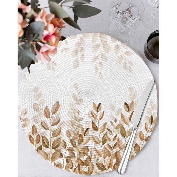 15 Inch Round Placemats Set of 6, Eucalyptus Leaves Non Slip Heat Insulation PP Table Mats, Spring Plants Country Yellow Washable Place Mats for Kitchen Dining Party Table Decor