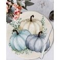 thumbnail image 1 of 15 Inch Round Placemats Set of 6, Fall Non Slip Heat Insulation PP Table Mats, Blue Pumpkins Thanksgiving Rustic Eucalyptus Leaf Washable Place Mats for Kitchen Dining Party Table Decor, 1 of 7