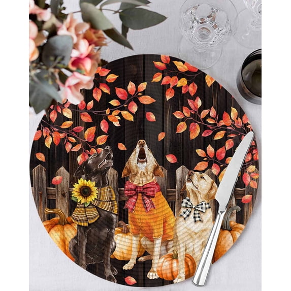 15 Inch Round Placemats Set of 6, Fall Thanksgiving Non Slip Heat ...