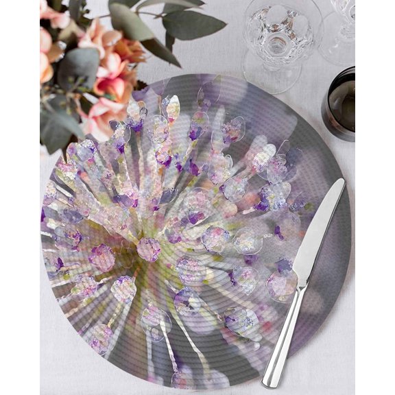 15 Inch Round Placemats Set of 6, Fantasy Dandelion Non Slip Heat Insulation PP Table Mats, Modern Magical Plants Flowers Spring Washable Place Mats for Kitchen Dining Party Table Decor