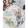 thumbnail image 1 of 15 Inch Round Placemats Set of 6, Happy Easter Non Slip Heat Insulation PP Table Mats, Spring Bunny Easter Eggs Floral Gray Wood Washable Place Mats for Kitchen Dining Party Table Decor, 1 of 7