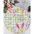 thumbnail image 1 of 15 Inch Round Placemats Set of 6, Happy Easter Non Slip Heat Insulation PP Table Mats, Spring Bunny Eggs Flower Sage Green Plaid Washable Place Mats for Kitchen Dining Party Table Decor, 1 of 7