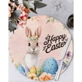 thumbnail image 1 of 15 Inch Round Placemats Set of 6, Happy Easter Non Slip Heat Insulation PP Table Mats, Spring Watercolor Bunny Eggs Flowers Pink Washable Place Mats for Kitchen Dining Party Table Decor, 1 of 7