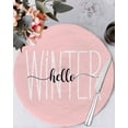 thumbnail image 1 of 15 Inch Round Placemats Set of 6, Hello Winter Non Slip Heat Insulation PP Table Mats, Pink Merry Christmas Holiday Washable Place Mats for Kitchen Dining Party Table Decor, 1 of 7
