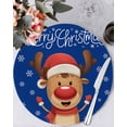 thumbnail image 1 of 15 Inch Round Placemats Set of 6, Merry Christmas Non Slip Heat Insulation PP Table Mats, Blue Winter Xmas Hat Deer Snowflake Washable Place Mats for Kitchen Dining Party Table Decor, 1 of 7