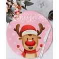 thumbnail image 1 of 15 Inch Round Placemats Set of 6, Merry Christmas Non Slip Heat Insulation PP Table Mats, Pink Winter Xmas Hat Deer Snowflake Washable Place Mats for Kitchen Dining Party Table Decor, 1 of 7