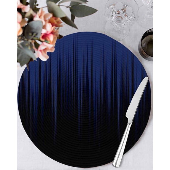 15 Inch Round Placemats Set of 6, Navy Blue Black Ombre Non Slip Heat Insulation PP Table Mats, Modern Abstract Striped Gradient Washable Place Mats for Kitchen Dining Party Table Decor