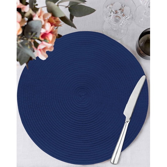 15 Inch Round Placemats Set of 6, Navy Blue Pure Color Non Slip Heat Insulation PP Table Mats, Aesthetics Contemporary Luxury Washable Place Mats for Kitchen Dining Party Table Decor
