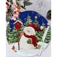 thumbnail image 1 of 15 Inch Round Placemats Set of 6, Navy Blue Snowman Christmas Non Slip Heat Insulation PP Table Mats, Green Xmas Tree Snowflake Winter Washable Place Mats for Kitchen Dining Party Table Decor, 1 of 7