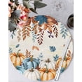 thumbnail image 1 of 15 Inch Round Placemats Set of 6, Orange Blue Fall Non Slip Heat Insulation PP Table Mats, Thanksgiving Pumpkins Harvest Botanical Washable Place Mats for Kitchen Dining Party Table Decor, 1 of 7