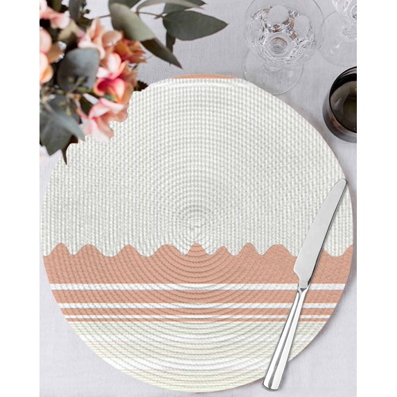 15 Inch Round Placemats Set of 6, Orange Striped Non Slip Heat Insulation PP Table Mats, Abstract Modern Geometric Stripes Washable Place Mats for Kitchen Dining Party Table Decor
