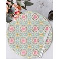 thumbnail image 1 of 15 Inch Round Placemats Set of 6, Pink Green Flowers Non Slip Heat Insulation PP Table Mats, Country Botanical Abstract Floral Patterned Washable Place Mats for Kitchen Dining Party Table Decor, 1 of 7
