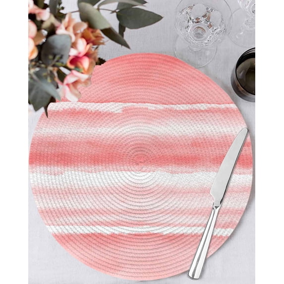 15 Inch Round Placemats Set of 6, Pink Ombre Non Slip Heat Insulation PP Table Mats, Modern Abstract Art Farmhouse Washable Place Mats for Kitchen Dining Party Table Decor