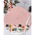 thumbnail image 1 of 15 Inch Round Placemats Set of 6, Pink Snowman Non Slip Heat Insulation PP Table Mats, Christmas Winter Snowflake Xmas Tree Washable Place Mats for Kitchen Dining Party Table Decor, 1 of 7