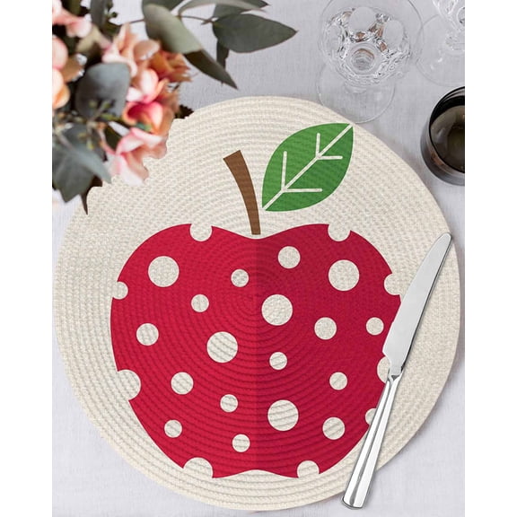 15 Inch Round Placemats Set of 6, Red Apples Non Slip Heat Insulation PP Table Mats, Watercolor Botanical Modern Abstract Art Washable Place Mats for Kitchen Dining Party Table Decor