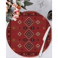 thumbnail image 1 of 15 Inch Round Placemats Set of 6, Red Boho Non Slip Heat Insulation PP Table Mats, Country Tribe Ethnic Geometric Stripes Art Washable Place Mats for Kitchen Dining Party Table Decor, 1 of 7