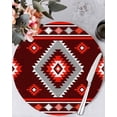 thumbnail image 1 of 15 Inch Round Placemats Set of 6, Red Boho Non Slip Heat Insulation PP Table Mats, Neutral Tribal Ethnic Abstract Geometric Motifs Washable Place Mats for Kitchen Dining Party Table Decor, 1 of 7