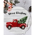 thumbnail image 1 of 15 Inch Round Placemats Set of 6, Red Truck Christmas Non Slip Heat Insulation PP Table Mats, Xmas Tree Snowflake Grey Wooden Washable Place Mats for Kitchen Dining Party Table Decor, 1 of 7