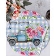 thumbnail image 1 of 15 Inch Round Placemats Set of 6, Spring Non Slip Heat Insulation PP Table Mats, Truck Botanical Rose Leaves Blue White Plaid Washable Place Mats for Kitchen Dining Party Table Decor, 1 of 7
