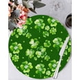 thumbnail image 1 of 15 Inch Round Placemats Set of 6, St. Patrick's Day Non Slip Heat Insulation PP Table Mats, Spring Shamrock Leaves Polka Dots Dark Green Washable Place Mats for Kitchen Dining Party Table Decor, 1 of 7