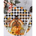 thumbnail image 1 of 15 Inch Round Placemats Set of 6, Thanksgiving Non Slip Heat Insulation PP Table Mats, Fall Turkey Pumpkin Maple Leaf Black Plaid Washable Place Mats for Kitchen Dining Party Table Decor, 1 of 7