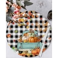thumbnail image 1 of 15 Inch Round Placemats Set of 6, Thanksgiving Non Slip Heat Insulation PP Table Mats, Maple Leaf Pumpkin Black White Plaid Washable Place Mats for Kitchen Dining Party Table Decor, 1 of 7
