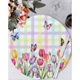 thumbnail image 1 of 15 Inch Round Placemats Set of 6, Tulips Spring Floral Non Slip Heat Insulation PP Table Mats, Flowers Butterfly Plaid Pastoral Washable Place Mats for Kitchen Dining Party Table Decor, 1 of 7