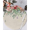 thumbnail image 1 of 15 Inch Round Placemats Set of 6, Watercolor Roses Non Slip Heat Insulation PP Table Mats, Spring Flowers Leaves Butterflies Beige Washable Place Mats for Kitchen Dining Party Table Decor, 1 of 7