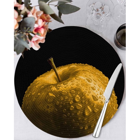 15 Inch Round Placemats Set of 6, Yellow Fruit Non Slip Heat Insulation PP Table Mats, Modern Minimalist Decor Black Background Washable Place Mats for Kitchen Dining Party Table Decor