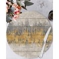 thumbnail image 1 of 15 Inch Round Placemats Set of 6, Yellow Grey Abstract Non Slip Heat Insulation PP Table Mats, Gradient Geometric Graffiti Retro Wooden Washable Place Mats for Kitchen Dining Party Table Decor, 1 of 7