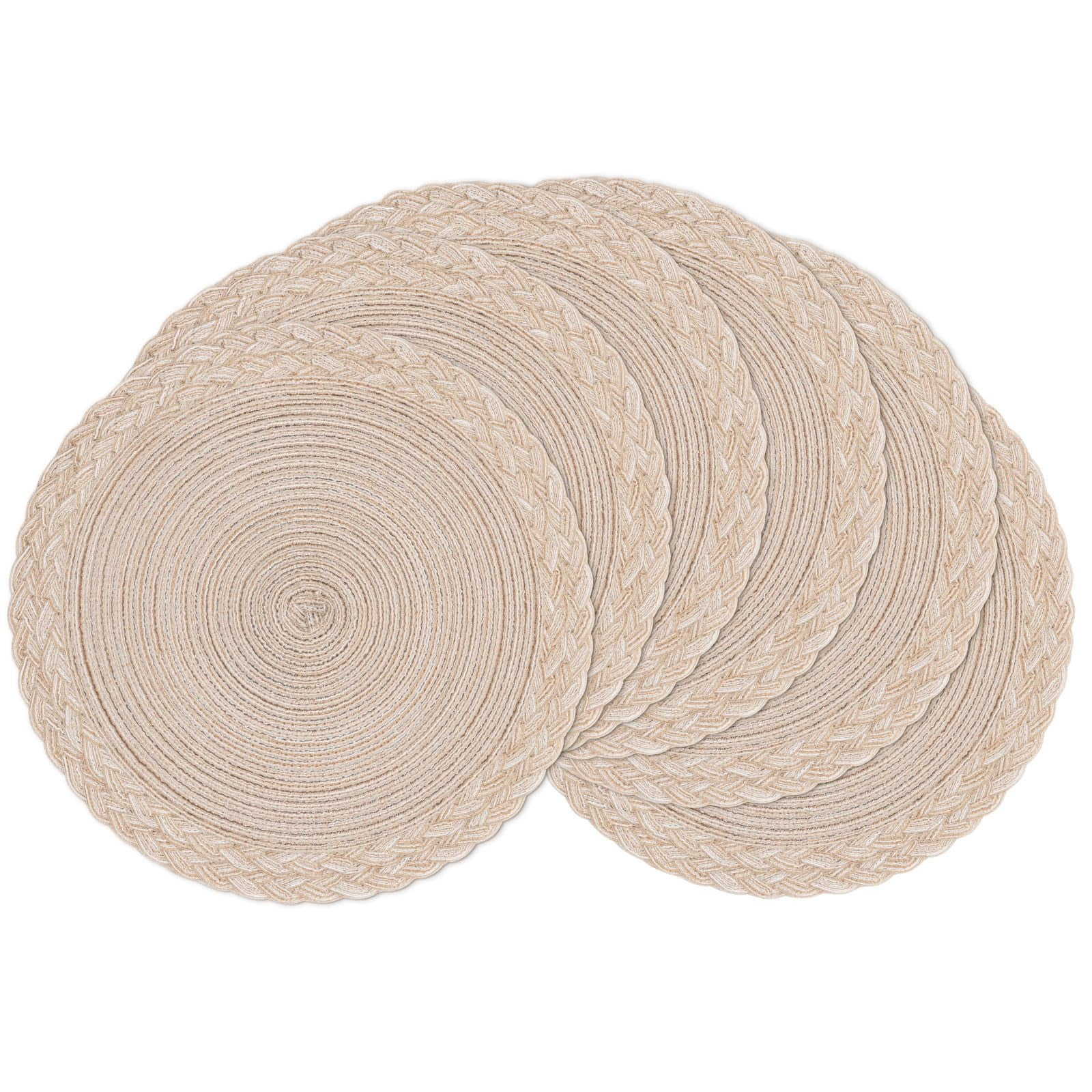 15 Inch Round Placemats Set of 6 Boho Woven Braided Table Mats Washable ...