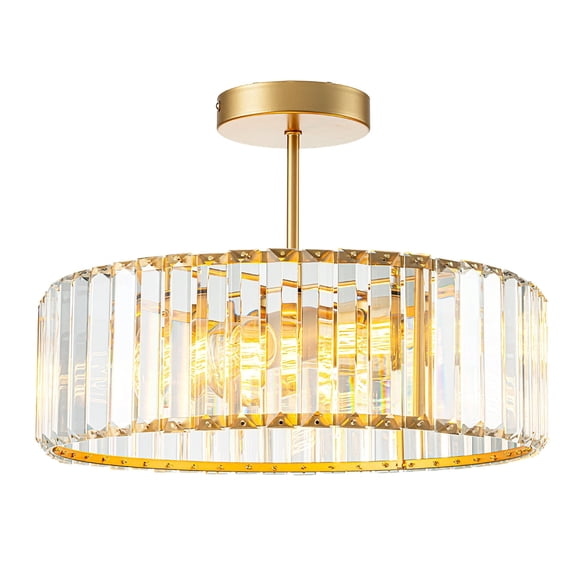 15 Inch Semi-Flush Mounted Chandelier with Crystal Shade