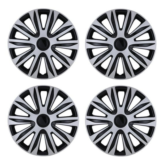15 inch Set Of 4 Universal Wheel Rim Cover Hubcaps Snap On Hubcaps Full Hub Caps fit R15 Tire & Steel Rim - SILVER LACQUER & BLACK LACQUER
