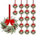 thumbnail image 1 of 15 Inch Small Christmas Norfolk Wreaths, Christmas Kitchen Cabinet Mini Wreath with Bow Ribbon Cedar Red Berry for Xmas Party Front Door Window Chair Fireplace Table Pillar Farmhouse Decor, 1 of 9