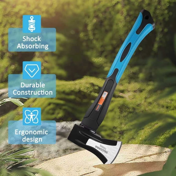 15-Inch Splitting Hatchet, Forged High-Carbon Steel Heat Treated, Non-Slip Shock-Absorbing Handle, Portable Small Axe for Outdoor Gardening Camping Wood Chopping, blue