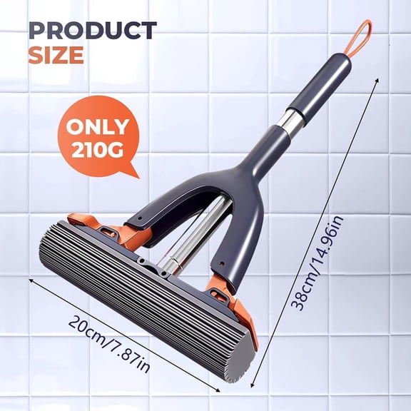15 Inch Squeeze Sponge Mop, Wet & Dry Floor Cleaning Mop for Kitchen, Bathroom, Window and Countertop