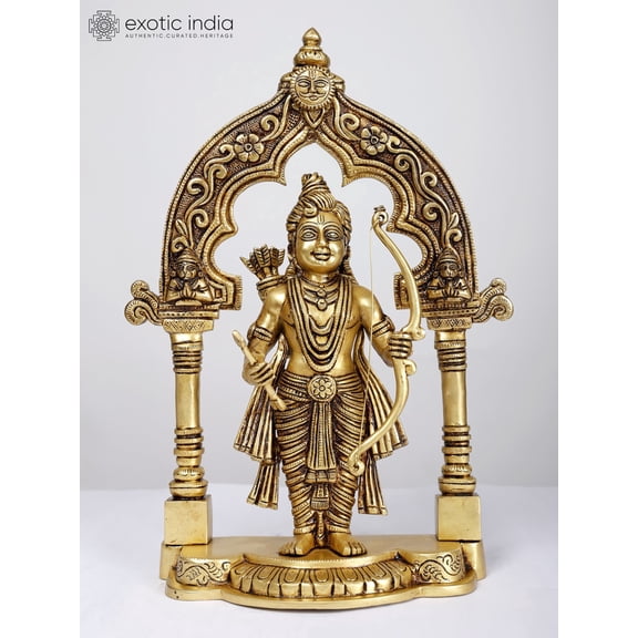 15 Inch Standing Lord Rama Brass Statue Inside Temple - Sanctum Presence