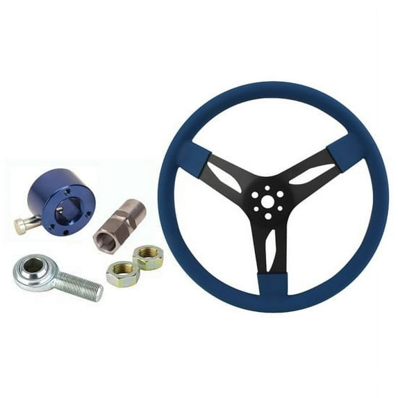 15 Inch Steel Dished Steering Wheel Combo, Blue Grip/Hub
