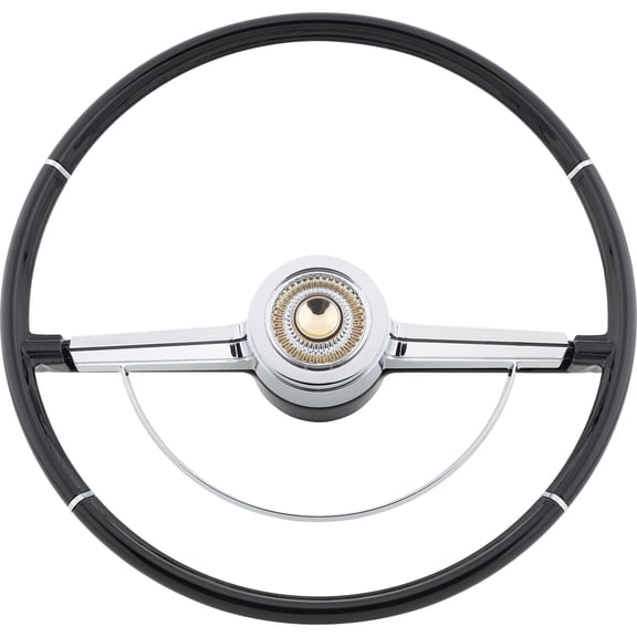 Speedway Motors 15 Inch Steering Wheel Compatible with 1964-1965 Chevy Chevelle, Classic Black w/ Chrome Horn Ring & Center Cap, Fits OEM Column, Uses Factory Turn Signal Parts