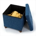 thumbnail image 1 of 15 Inch Storage Ottoman with Wooden Legs - Cube Foot Rest Stool, Square Footstool, Comfortable Seat with Lid, Foldable Fabric Ottoman, Space-Saving Navy, 1 of 16
