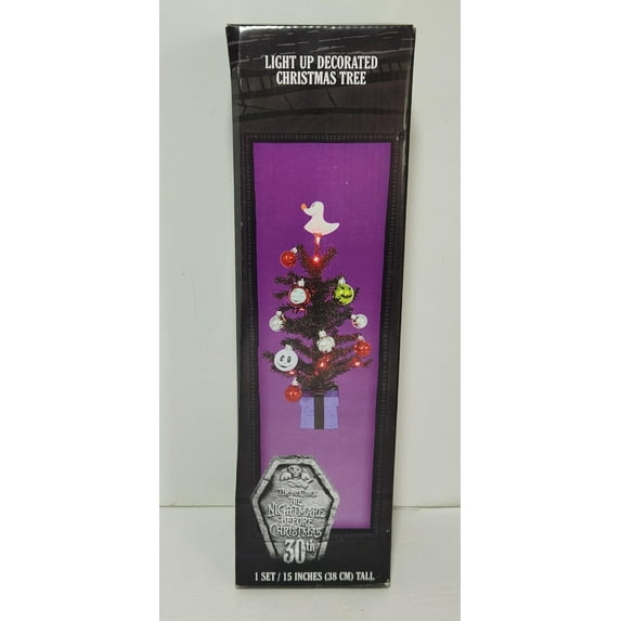 15 Inch The Nightmare Before Christmas 30th Anniversary Battery Operated Tree w/ Jack Skellington, Sally & Oogie Ornaments & Zero Tree Topper