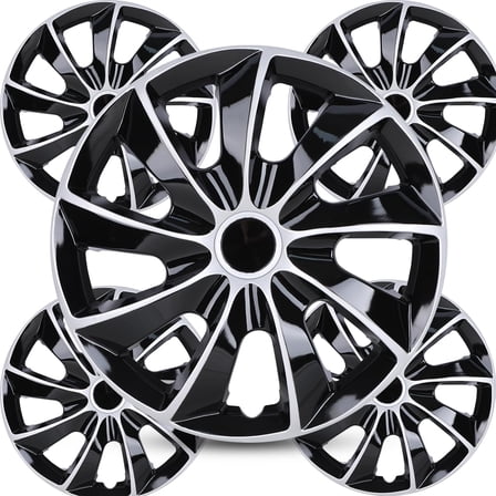 15-Inch Universal Premium Silver Lacquer & Black Lacquer Hubcaps Wheel Cover Replacement R15 Hub Caps Universal Wheel Rim Cover Snap On Car Truck SUV (15 Inch Hubcaps Set of 4)