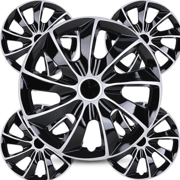 15-Inch Universal Premium Silver Lacquer & Black Lacquer Hubcaps Wheel Cover Replacement R15 Hub Caps Universal Wheel Rim Cover Snap On Car Truck SUV (15 Inch Hubcaps Set of 4)